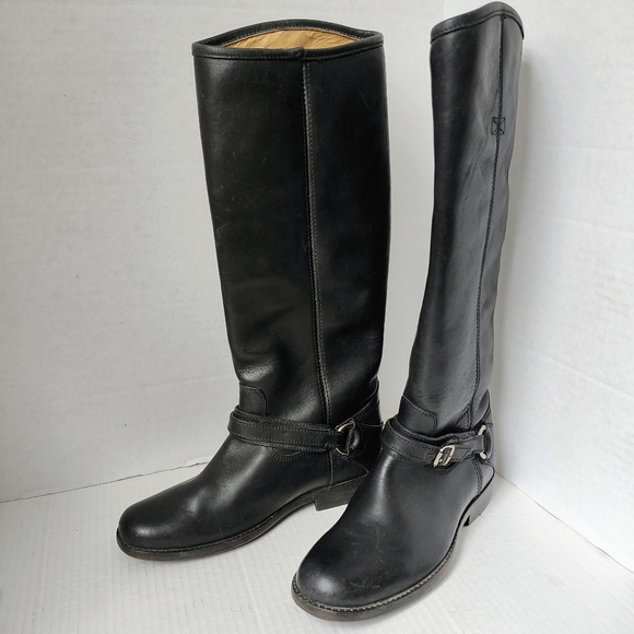 Frye Black Phillip Ring Tall Harness Leather Women's Riding Boots Sz 6.5 - Picture 1 of 15